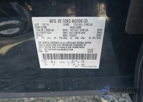 2016 Ford Edge Titanium from USA, damaged, VIN 2FMPK4K94GBB23154